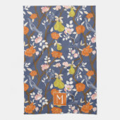 Orange und Blue Chinoiserie Birds Monogram Geschirrtuch (Vertikal)