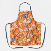 Orange und Blue Chinoiserie Birds Monogram Schürze (Vorderseite)