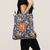 Orange und Blue Chinoiserie Birds Monogram Tasche (Von Nahem)