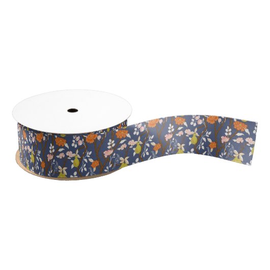 Orange und Blue Chinoiserie Birds Ripsband (Spule)