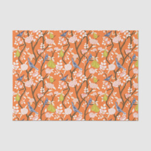 Orange und Blue Chinoiserie Birds Seidenpapier