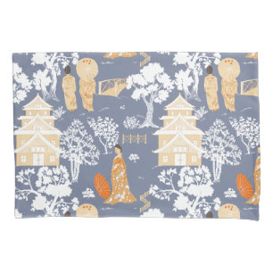 Orange und Blue Chinoiserie Pagodas Kissenbezug