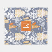 Orange und Blue Chinoiserie Pagodas Monogram Fleecedecke (Vorderseite (Horizontal))