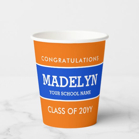 Orange und Blue Custom Abschluss Paper Cups Pappbecher (Rückseite)