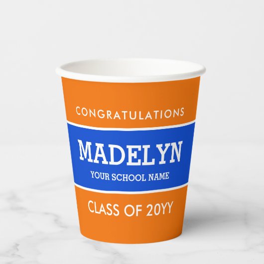 Orange und Blue Custom Abschluss Paper Cups Pappbecher (Vorderseite)