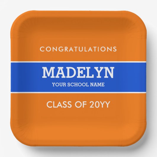 Orange und Blue Custom Abschluss Paper Plate Pappteller (Vorderseite)