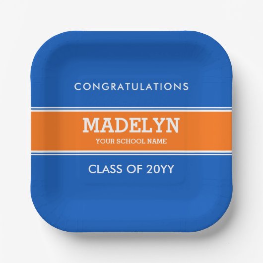 Orange und Blue Custom Abschluss Paper Plate Pappteller (Vorderseite)