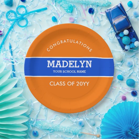 Orange und Blue Custom Abschluss Paper Plate Pappteller (Party)
