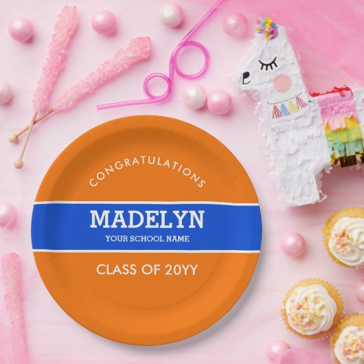 Orange und Blue Custom Abschluss Paper Plate Pappteller (Party)