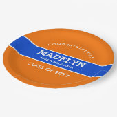 Orange und Blue Custom Abschluss Paper Plate Pappteller (Schrägansicht)