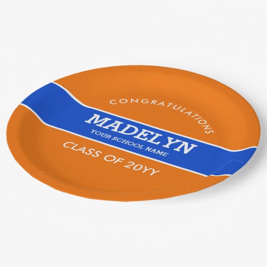 Orange und Blue Custom Abschluss Paper Plate Pappteller (Schrägansicht)