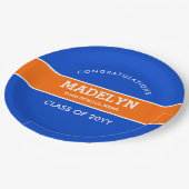 Orange und Blue Custom Abschluss Paper Plate Pappteller (Schrägansicht)