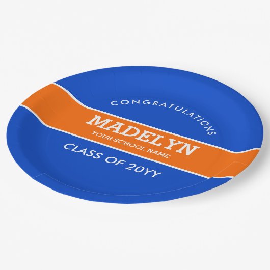 Orange und Blue Custom Abschluss Paper Plate Pappteller (Schrägansicht)