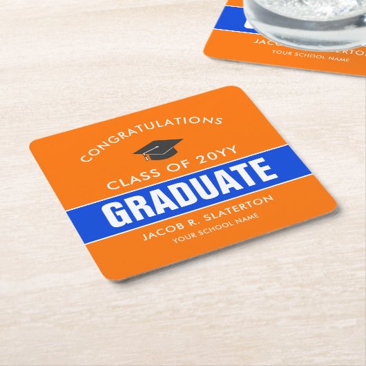 Orange und Blue Custom Abschluss Rechteckiger Pappuntersetzer (angewinkelt)