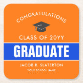 Orange und Blue Custom Abschluss Rechteckiger Pappuntersetzer (Vorderseite)