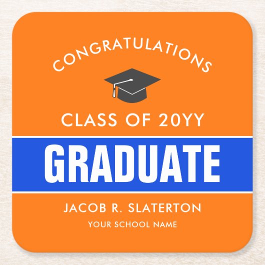 Orange und Blue Custom Abschluss Rechteckiger Pappuntersetzer (Vorderseite)