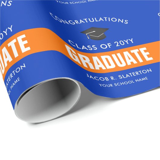 Orange und Blue Custom Abschluss Wrapping Paper Geschenkpapier (Rolleneckpunkt)