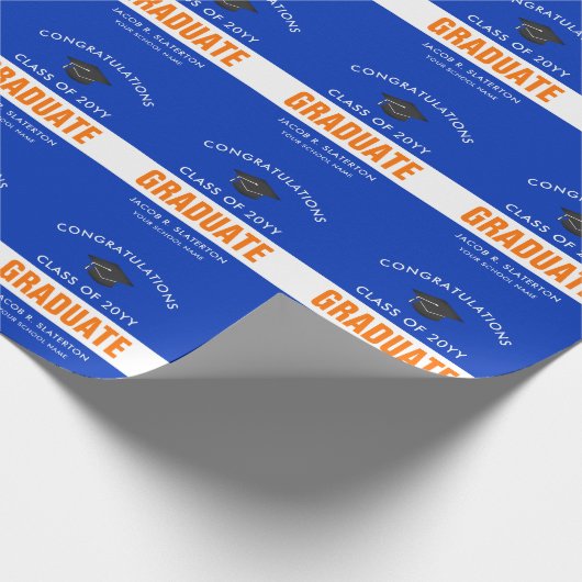 Orange und Blue Custom Abschluss Wrapping Paper Geschenkpapier (Ecke)