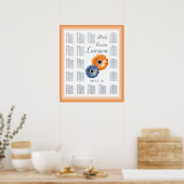Orange und Blue Daisy Seating Chart Poster (Küche)