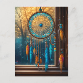 Orange und Blue Dreamcatcher in einem Fenster Postkarte