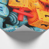 Orange und Blue Dreidels Geschenkpapier (Ecke)