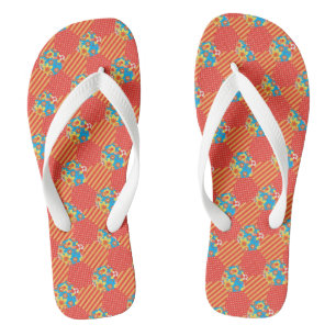 Orange und Blue Floral Polkas Dots Imitate Patchwo Badesandalen