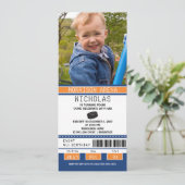 Orange und Blue Hockey Ticket Geburtstag Einladung (Stehend Vorderseite)