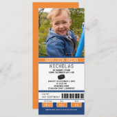 Orange und Blue Hockey Ticket Geburtstag Einladung (Vorne/Hinten)