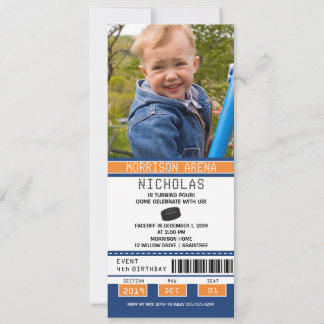 Orange und Blue Hockey Ticket Geburtstag Einladung