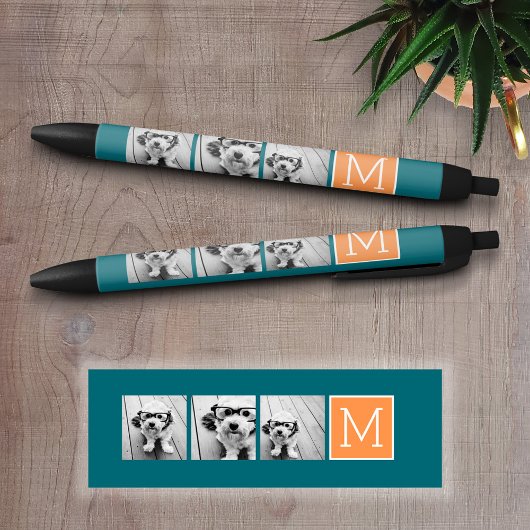 Orange und Blue Instagramm Foto Collage Monogram Kugelschreiber