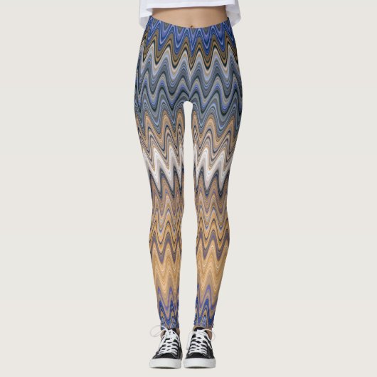 Orange und Blue Multi Color Wavy Muster Leggings (Vorderseite)