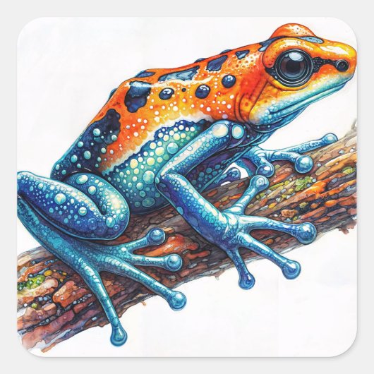 Orange und Blue Poison Dart Frosch Quadratischer Aufkleber (Vorderseite)