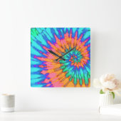 Orange und Blue Spiral Gefärbte Krawatte Clock Quadratische Wanduhr (Zuhause)