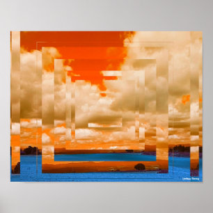 Orange und Blue Squares Poster 14 Zoll x 11 Zoll