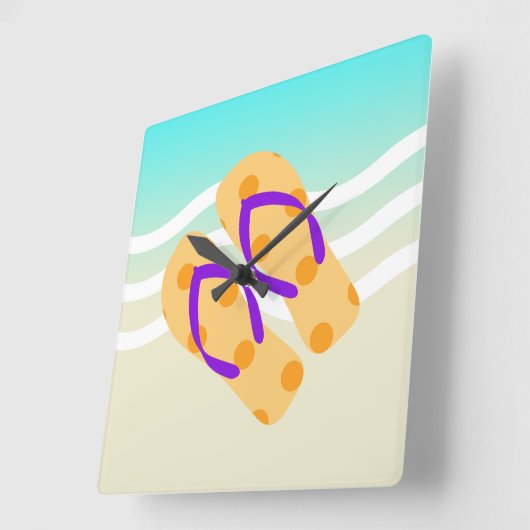 Orange und Blue Summer Beach Waves Flip Flops Quadratische Wanduhr (Winkel)