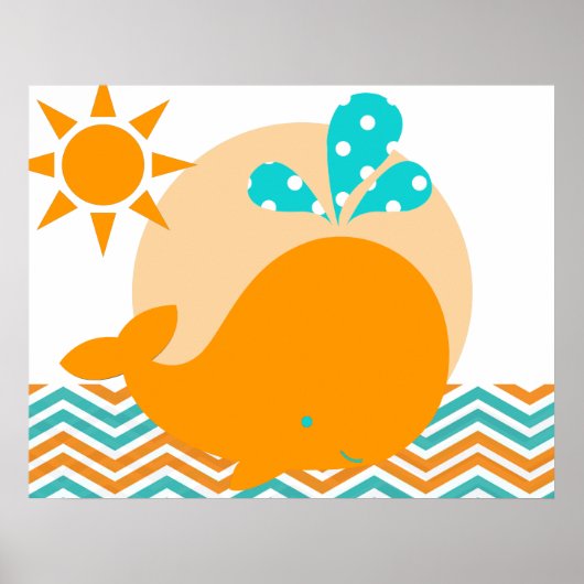 Orange und Blue Whale Kinderzimmer Poster (Vorne)