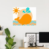 Orange und Blue Whale Kinderzimmer Poster (Heimbüro)