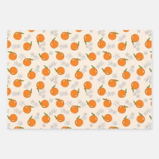 Orange- und Blume-Muster Geschenkpapier Set (Vorderseite 2)