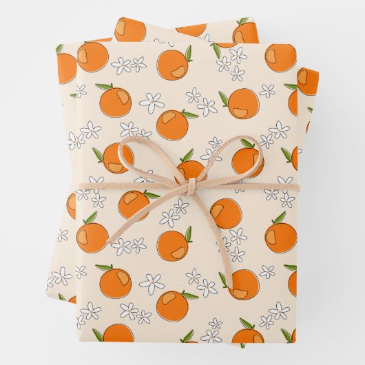 Orange- und Blume-Muster Geschenkpapier Set (Beispiel)