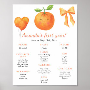 Orange und Bow Erster Geburtstag Meilenstein Gebur Poster