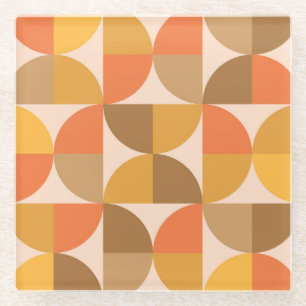 Orange und braune Mid Century Halbkreise  Glasuntersetzer