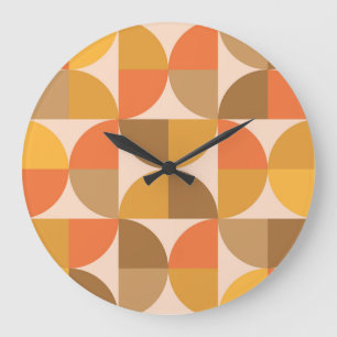 Orange und braune Mid Century Halbkreise Große Wanduhr