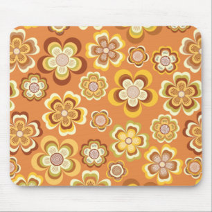 Orange und braunes Blumenmuster aus den Siebzigerj Mousepad