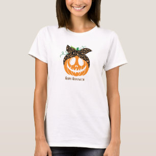 Orange und Brown Leopard Pumpkin Halloween T-Shirt