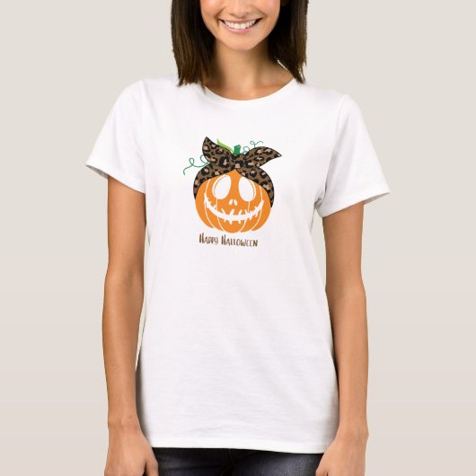 Orange und Brown Leopard Pumpkin Halloween T-Shirt (Vorderseite)