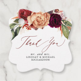 Orange und Burgund Red Floral Fall Danke Geschenkanhänger