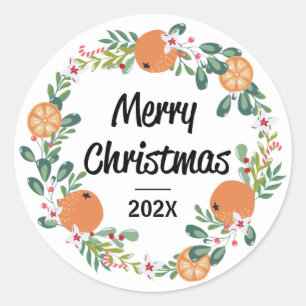 Orange und Candy Cane Merry Christmas Wreath Runder Aufkleber