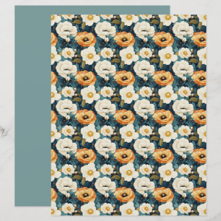Orange und Creme Mohn Blumen Scrapbook Papier