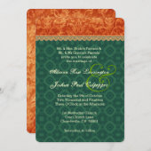 Orange und Forest Green-Damast, der V09 Wedding Einladung (Vorne/Hinten)