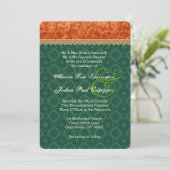 Orange und Forest Green-Damast, der V09 Wedding Einladung (Stehend Vorderseite)
